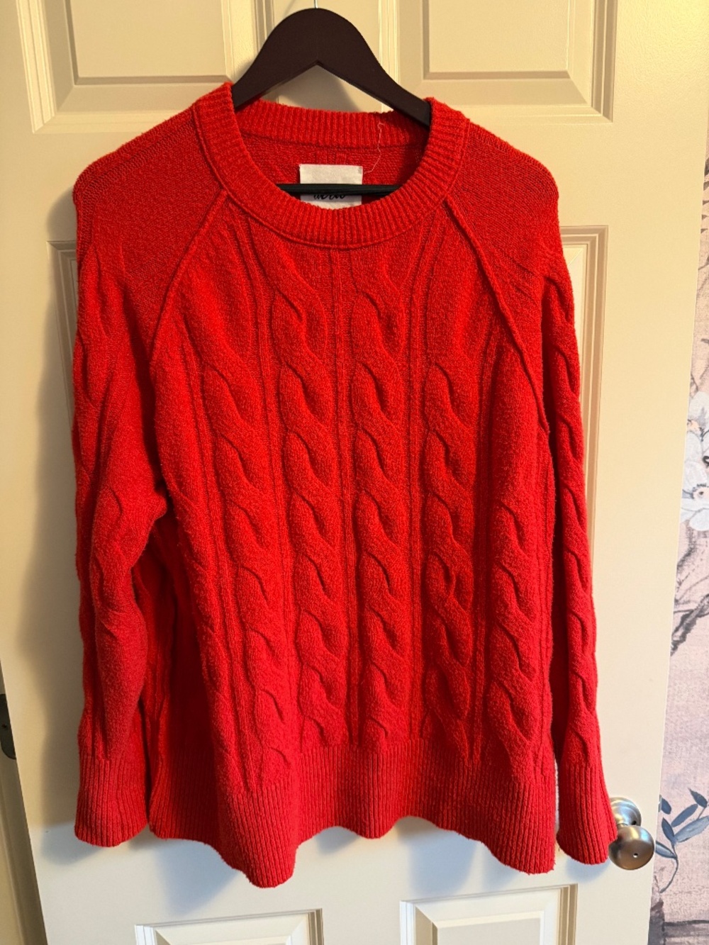 Aerie Red Cable Knit Super Soft Fluffy Sweater XS Petite